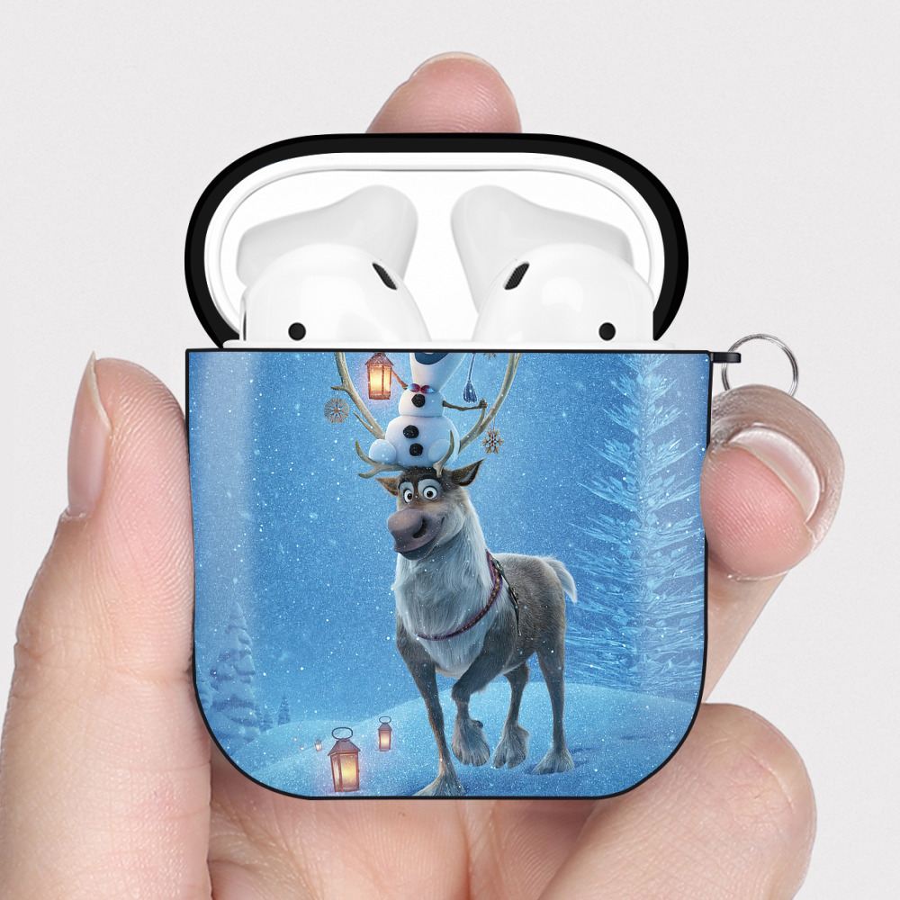 （画像用） アナと雪の女王 アンナ エルサ Frozen Anna Elsa AirPods 第2世代保護ケース ハードシェル ブラック 耐衝撃・防指紋・カラビナ付き