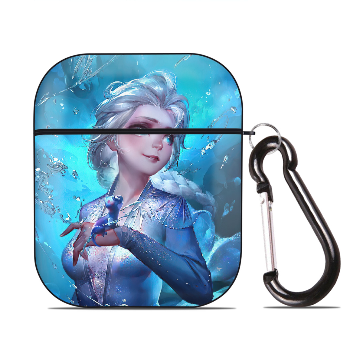（画像用） アナと雪の女王 アンナ エルサ Frozen Anna Elsa AirPods 第2世代保護ケース ハードシェル ブラック 耐衝撃・防指紋・カラビナ付き