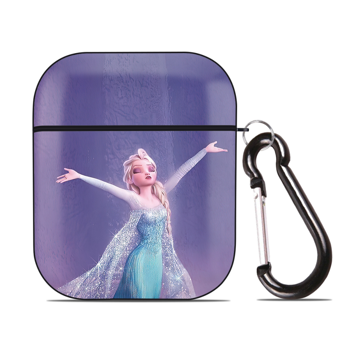 （画像用） アナと雪の女王 アンナ エルサ Frozen Anna Elsa AirPods 第2世代保護ケース ハードシェル ブラック 耐衝撃・防指紋・カラビナ付き