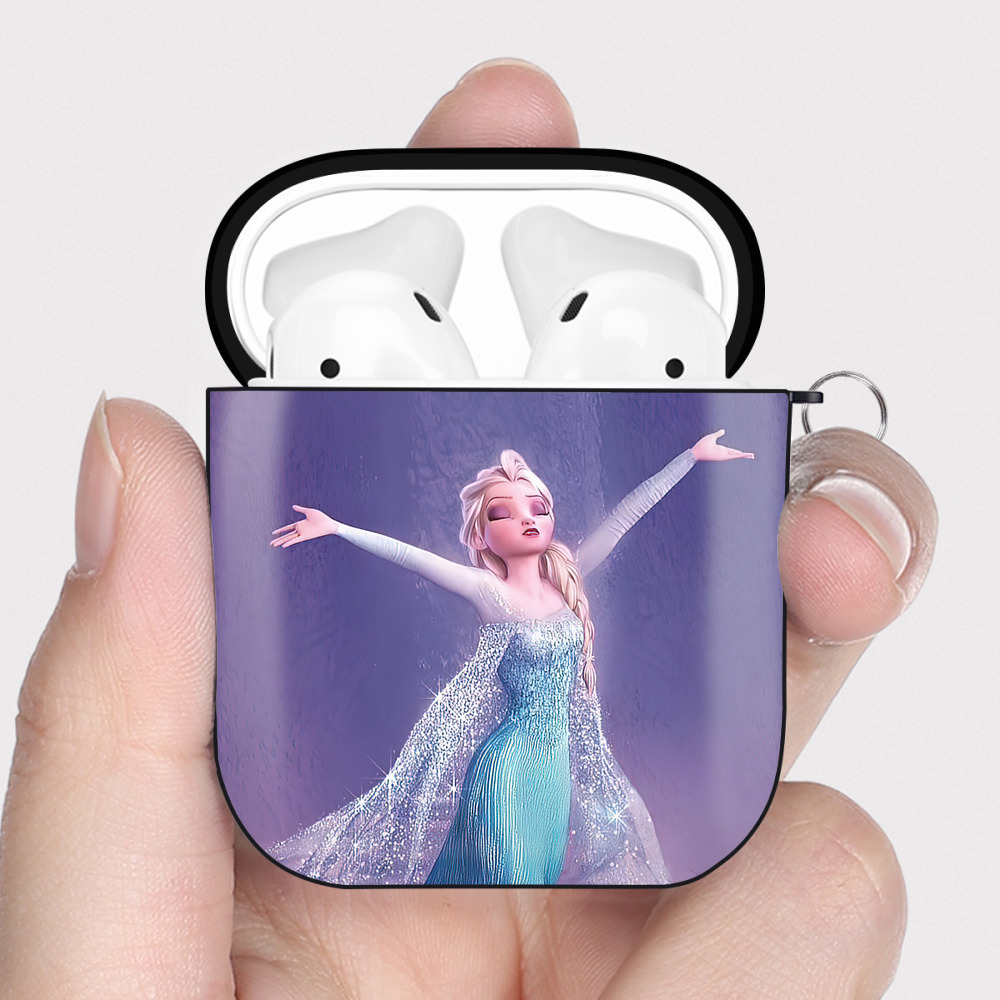 （画像用） アナと雪の女王 アンナ エルサ Frozen Anna Elsa AirPods 第2世代保護ケース ハードシェル ブラック 耐衝撃・防指紋・カラビナ付き