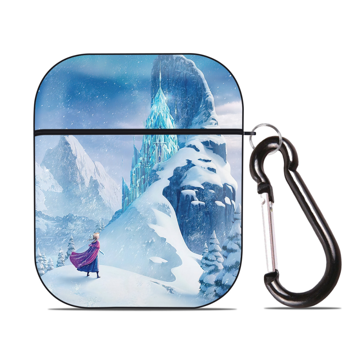 （画像用） アナと雪の女王 アンナ エルサ Frozen Anna Elsa AirPods 第2世代保護ケース ハードシェル ブラック 耐衝撃・防指紋・カラビナ付き