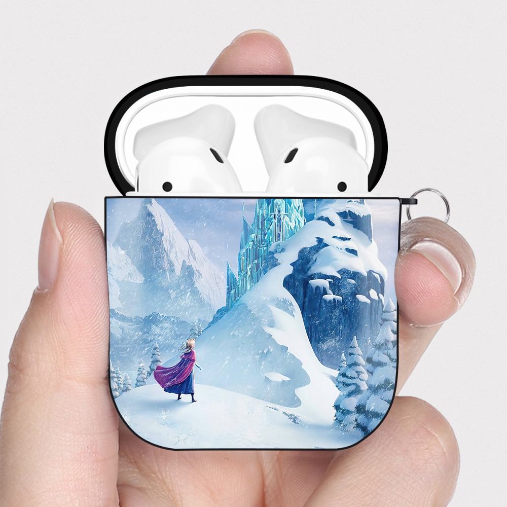 （画像用） アナと雪の女王 アンナ エルサ Frozen Anna Elsa AirPods 第2世代保護ケース ハードシェル ブラック 耐衝撃・防指紋・カラビナ付き