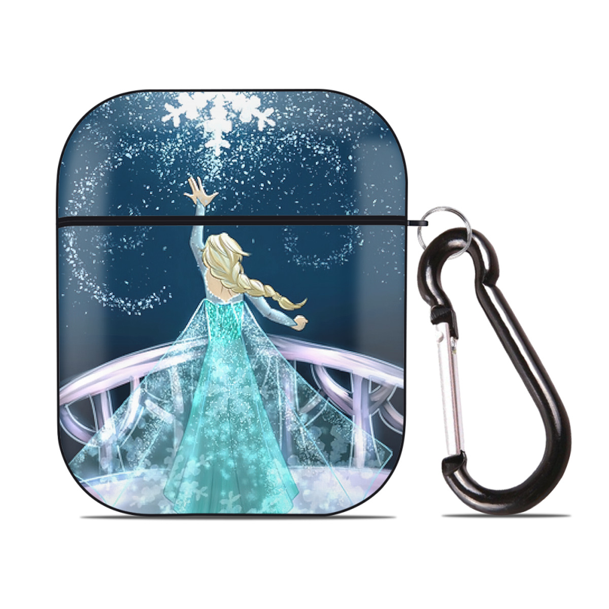 （画像用） アナと雪の女王 アンナ エルサ Frozen Anna Elsa AirPods 第2世代保護ケース ハードシェル ブラック 耐衝撃・防指紋・カラビナ付き
