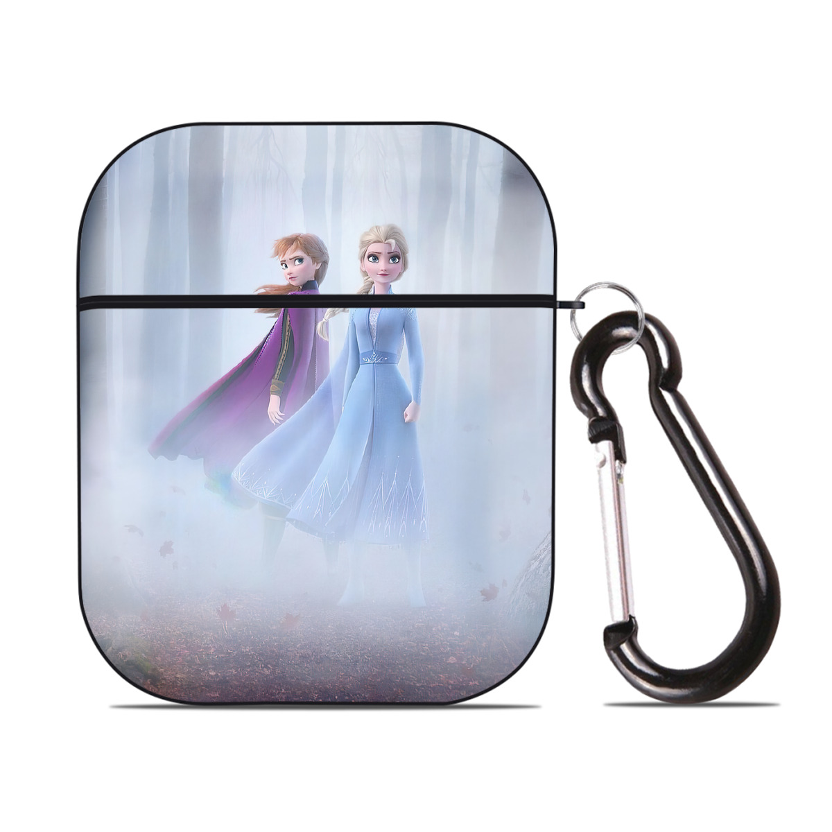 （画像用） アナと雪の女王 アンナ エルサ Frozen Anna Elsa AirPods 第2世代保護ケース ハードシェル ブラック 耐衝撃・防指紋・カラビナ付き