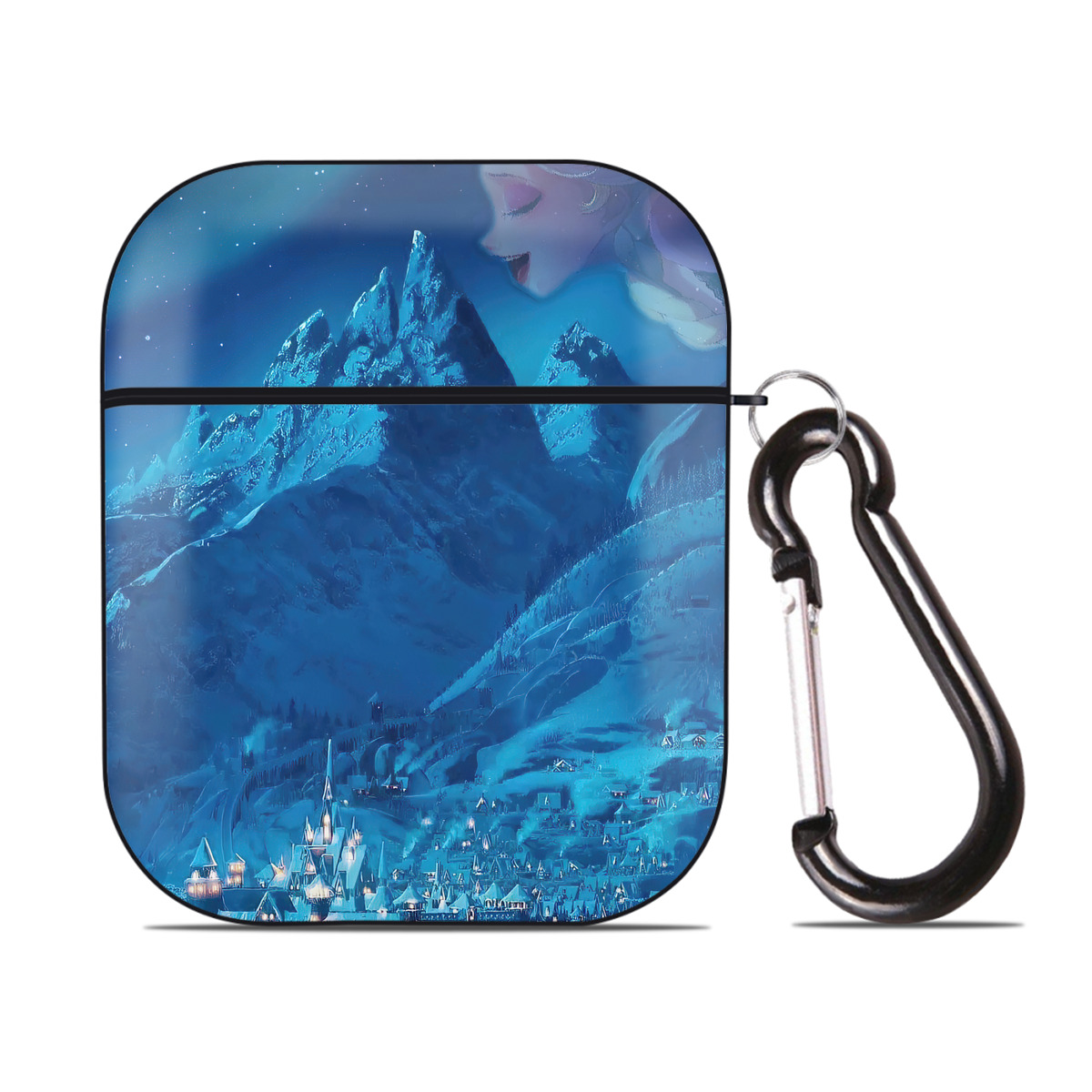 （画像用） アナと雪の女王 アンナ エルサ Frozen Anna Elsa AirPods 第2世代保護ケース ハードシェル ブラック 耐衝撃・防指紋・カラビナ付き