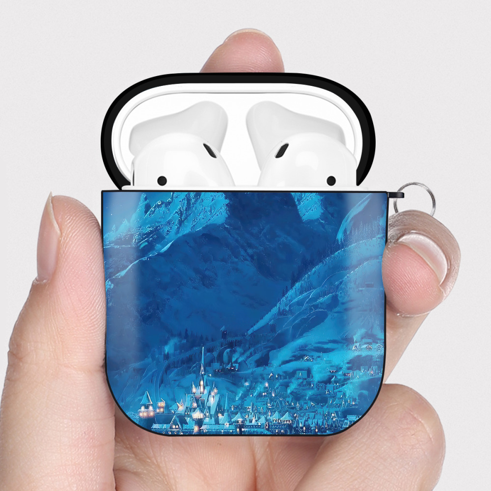 （画像用） アナと雪の女王 アンナ エルサ Frozen Anna Elsa AirPods 第2世代保護ケース ハードシェル ブラック 耐衝撃・防指紋・カラビナ付き
