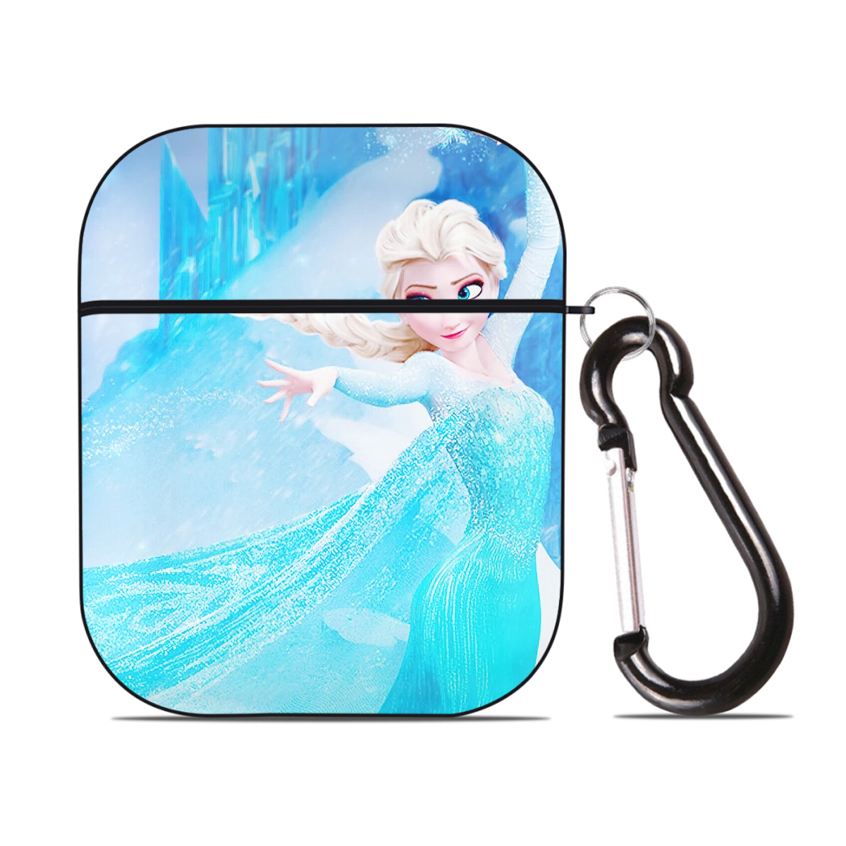 （画像用） アナと雪の女王 アンナ エルサ Frozen Anna Elsa AirPods 第2世代保護ケース ハードシェル ブラック 耐衝撃・防指紋・カラビナ付き