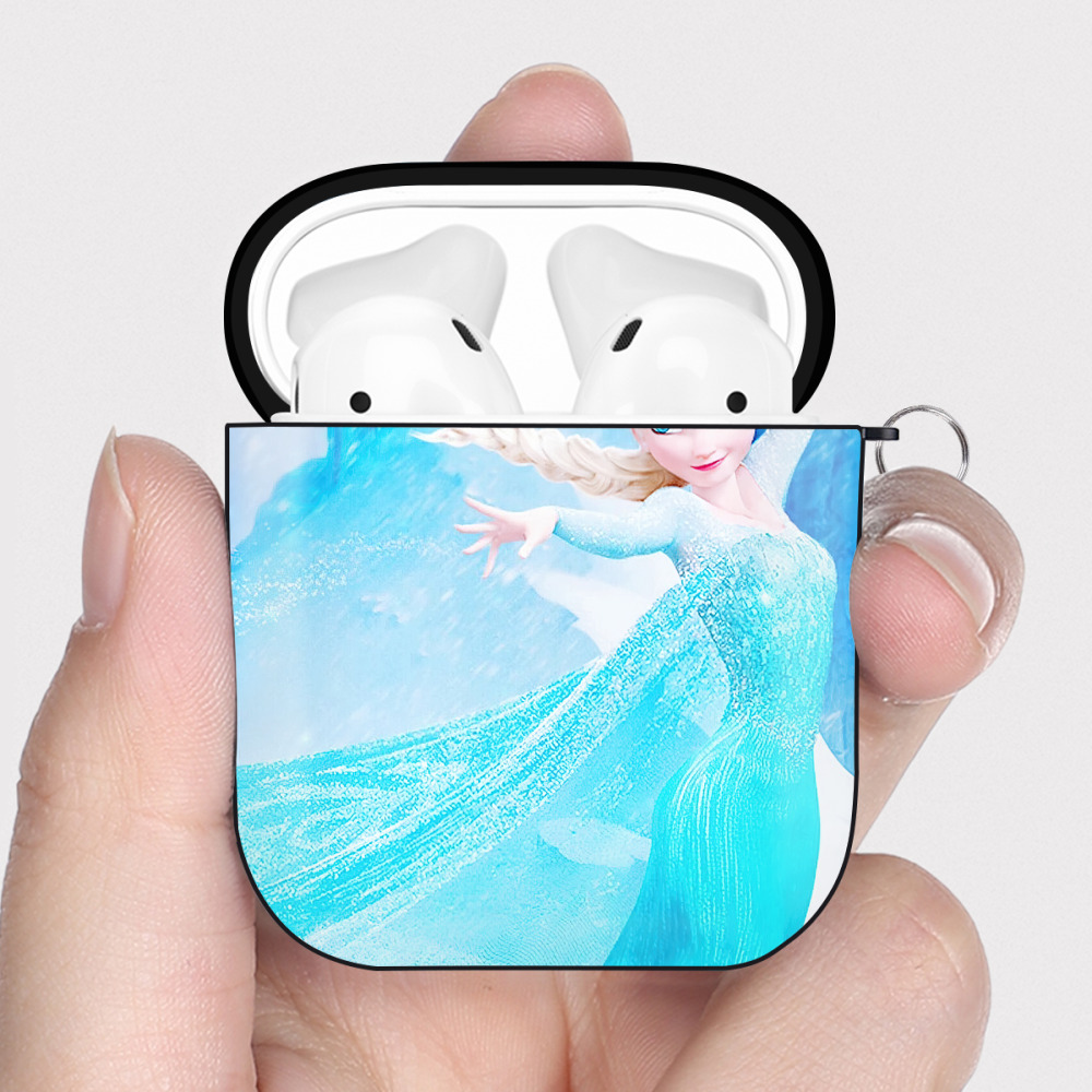 （画像用） アナと雪の女王 アンナ エルサ Frozen Anna Elsa AirPods 第2世代保護ケース ハードシェル ブラック 耐衝撃・防指紋・カラビナ付き