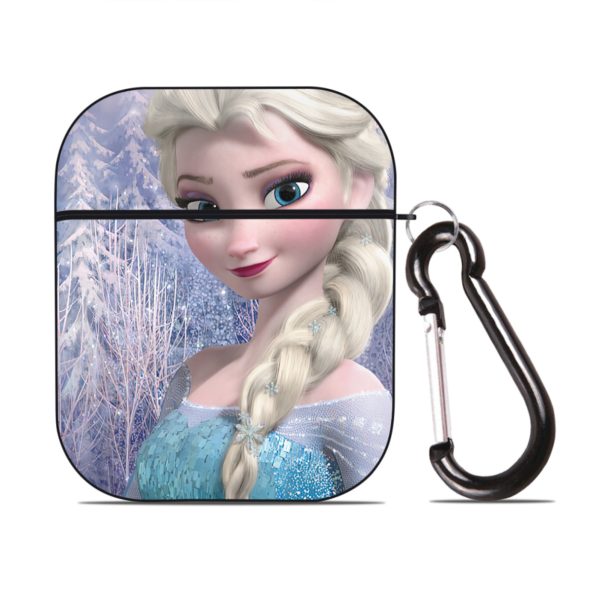 （画像用） アナと雪の女王 アンナ エルサ Frozen Anna Elsa AirPods 第2世代保護ケース ハードシェル ブラック 耐衝撃・防指紋・カラビナ付き
