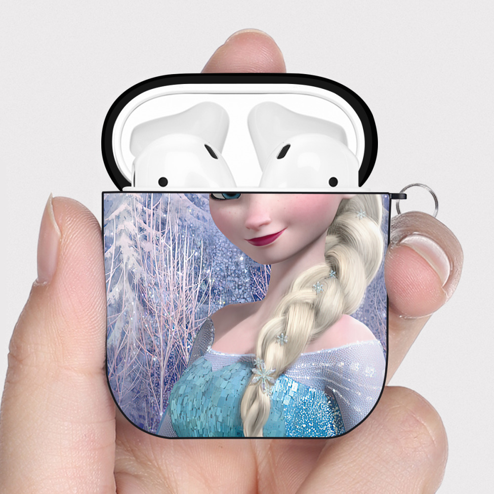 （画像用） アナと雪の女王 アンナ エルサ Frozen Anna Elsa AirPods 第2世代保護ケース ハードシェル ブラック 耐衝撃・防指紋・カラビナ付き