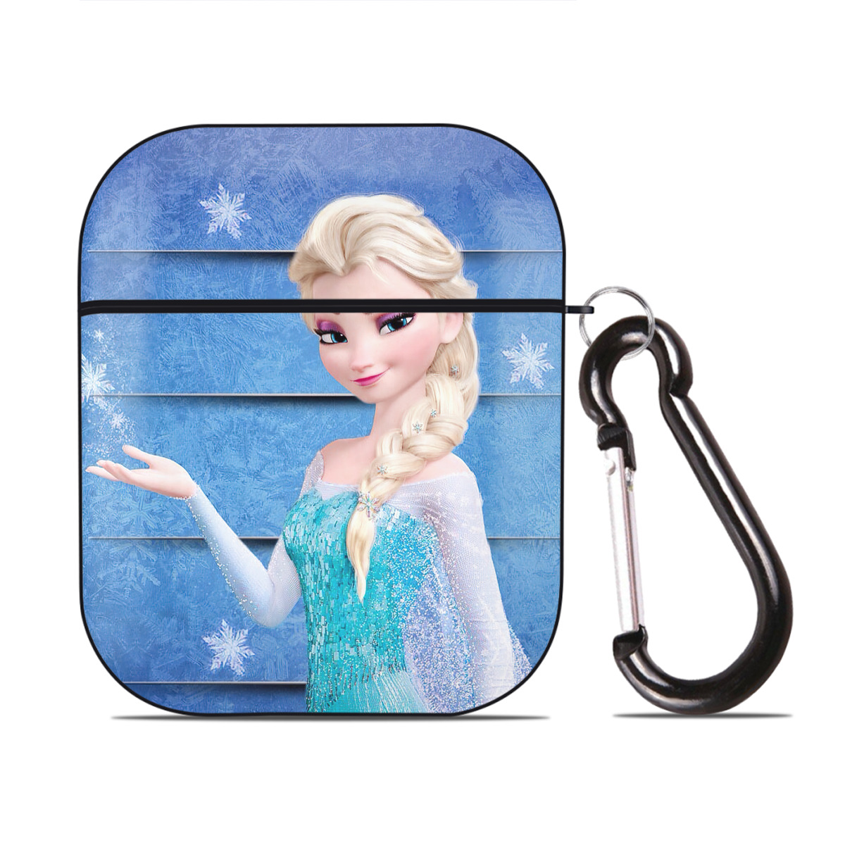 （画像用） アナと雪の女王 アンナ エルサ Frozen Anna Elsa AirPods 第2世代保護ケース ハードシェル ブラック 耐衝撃・防指紋・カラビナ付き