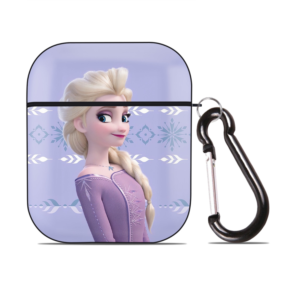 （画像用） アナと雪の女王 アンナ エルサ Frozen Anna Elsa AirPods 第2世代保護ケース ハードシェル ブラック 耐衝撃・防指紋・カラビナ付き