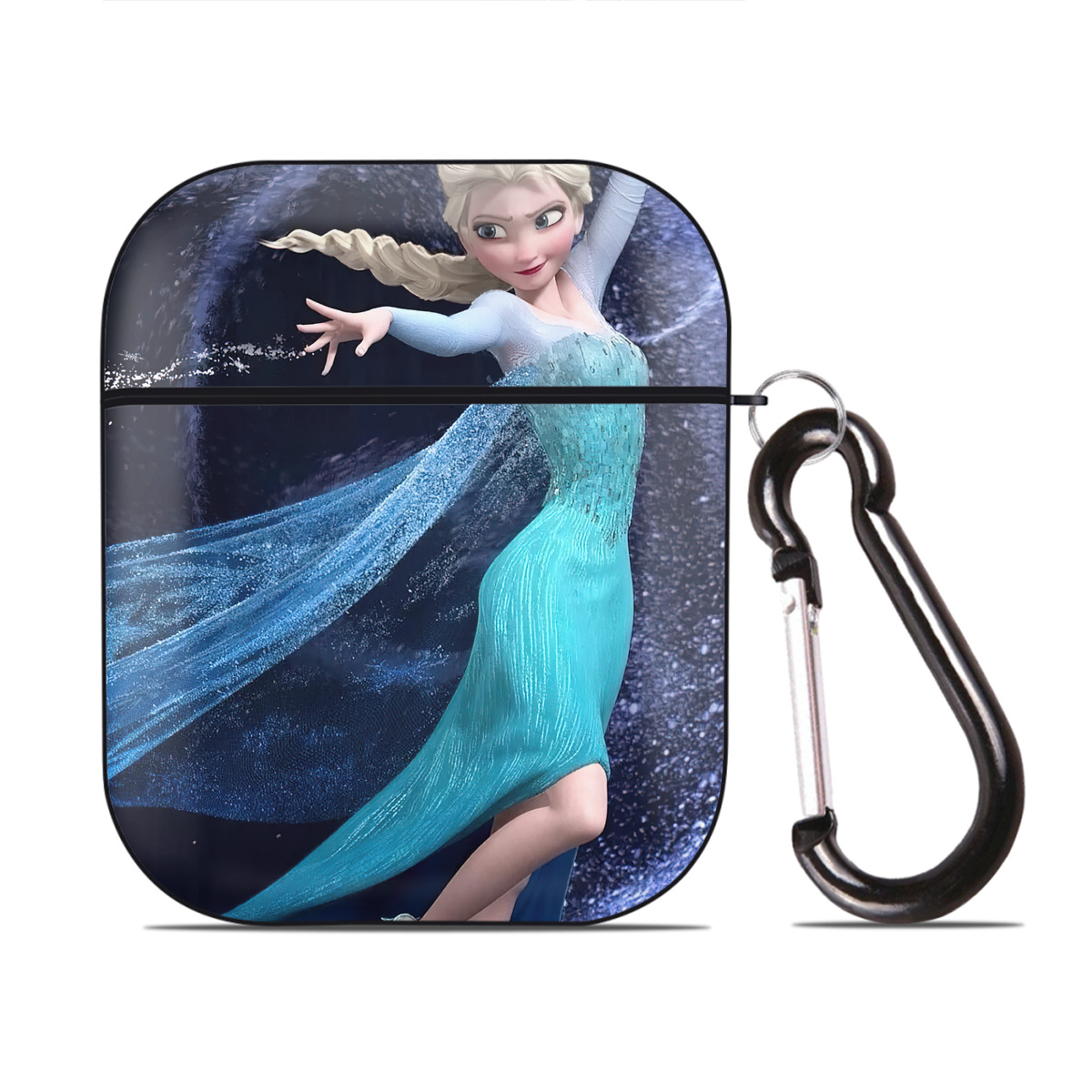 （画像用） アナと雪の女王 アンナ エルサ Frozen Anna Elsa AirPods 第2世代保護ケース ハードシェル ブラック 耐衝撃・防指紋・カラビナ付き