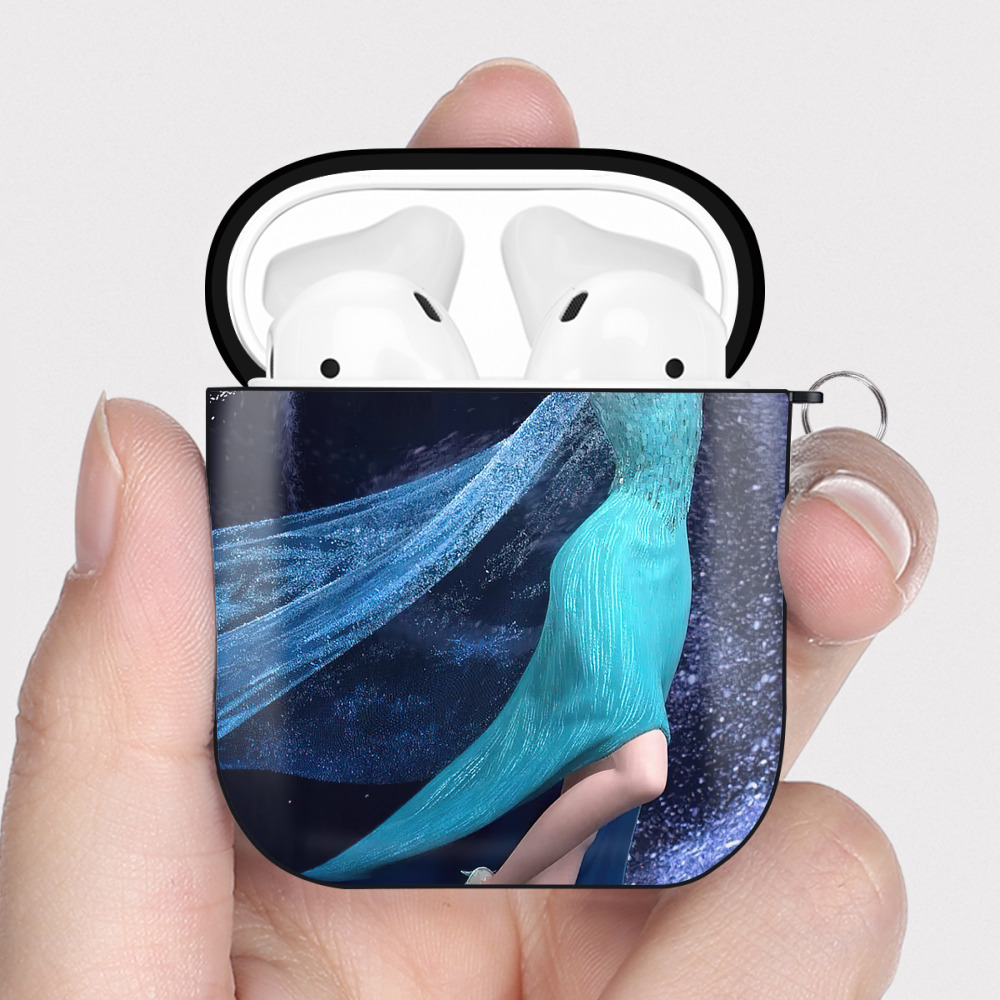 （画像用） アナと雪の女王 アンナ エルサ Frozen Anna Elsa AirPods 第2世代保護ケース ハードシェル ブラック 耐衝撃・防指紋・カラビナ付き