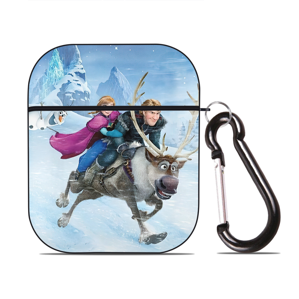 （画像用） アナと雪の女王 アンナ エルサ Frozen Anna Elsa AirPods 第2世代保護ケース ハードシェル ブラック 耐衝撃・防指紋・カラビナ付き