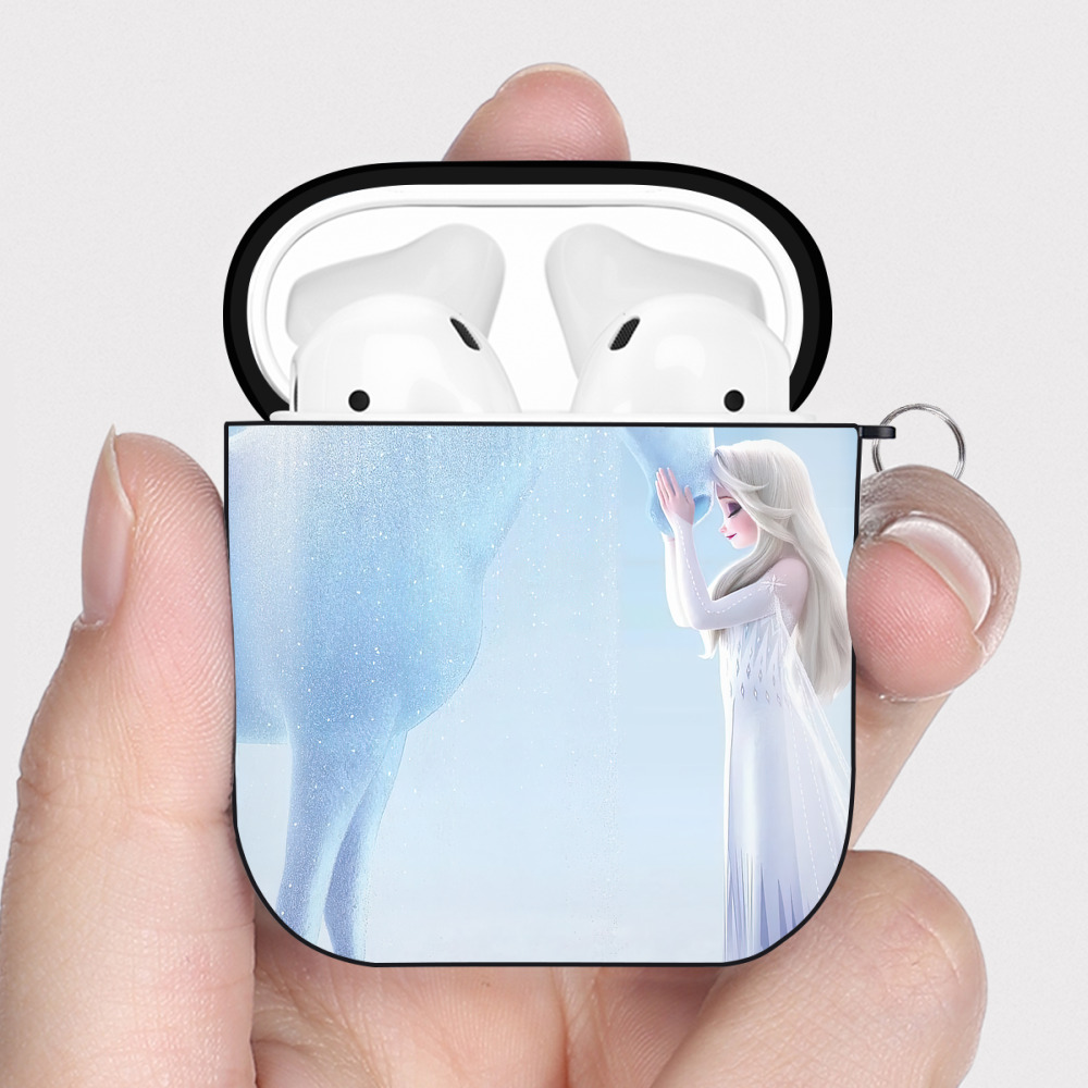 （画像用） アナと雪の女王 アンナ エルサ Frozen Anna Elsa AirPods 第2世代保護ケース ハードシェル ブラック 耐衝撃・防指紋・カラビナ付き