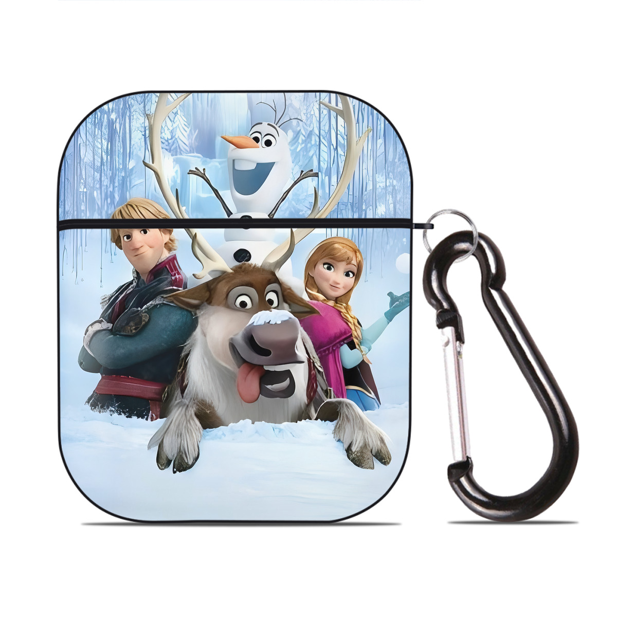 （画像用） アナと雪の女王 アンナ エルサ Frozen Anna Elsa AirPods 第2世代保護ケース ハードシェル ブラック 耐衝撃・防指紋・カラビナ付き