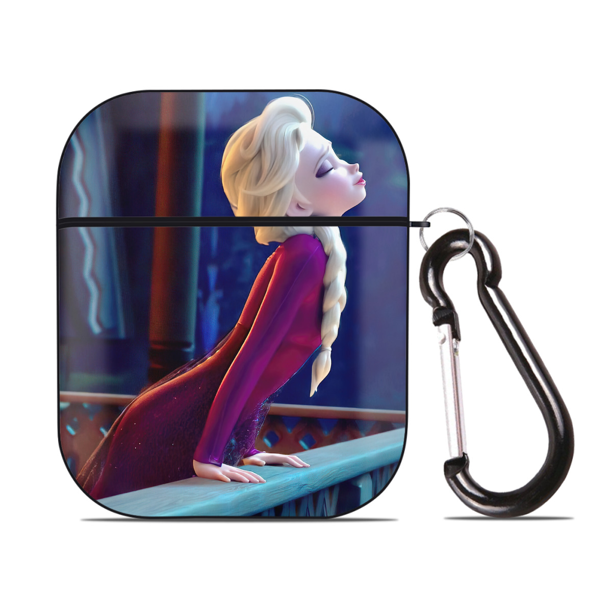 （画像用） アナと雪の女王 アンナ エルサ Frozen Anna Elsa AirPods 第2世代保護ケース ハードシェル ブラック 耐衝撃・防指紋・カラビナ付き