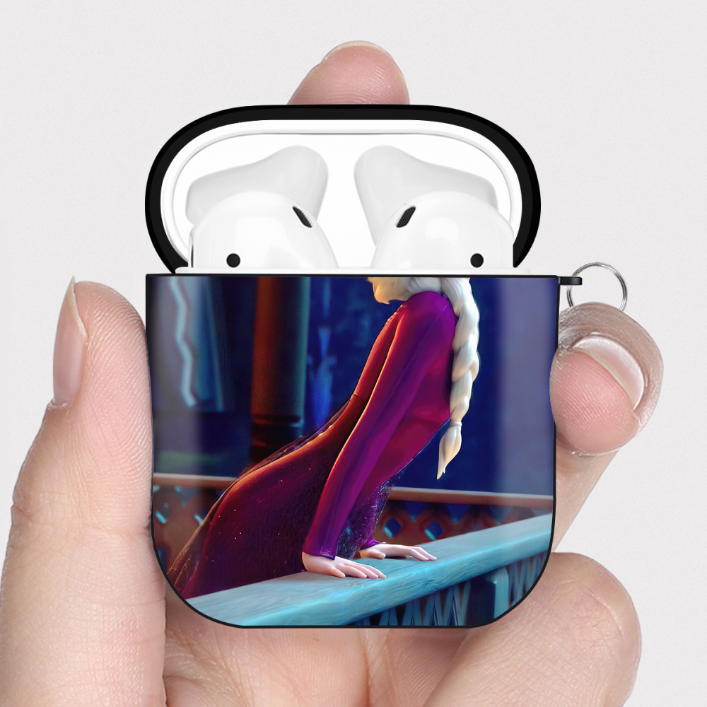 （画像用） アナと雪の女王 アンナ エルサ Frozen Anna Elsa AirPods 第2世代保護ケース ハードシェル ブラック 耐衝撃・防指紋・カラビナ付き