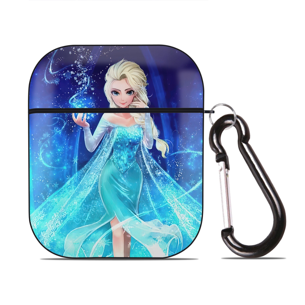 （画像用） アナと雪の女王 アンナ エルサ Frozen Anna Elsa AirPods 第2世代保護ケース ハードシェル ブラック 耐衝撃・防指紋・カラビナ付き