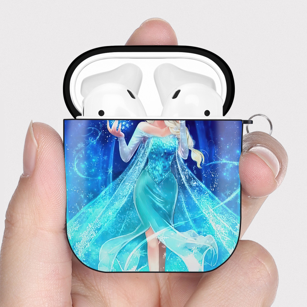 （画像用） アナと雪の女王 アンナ エルサ Frozen Anna Elsa AirPods 第2世代保護ケース ハードシェル ブラック 耐衝撃・防指紋・カラビナ付き