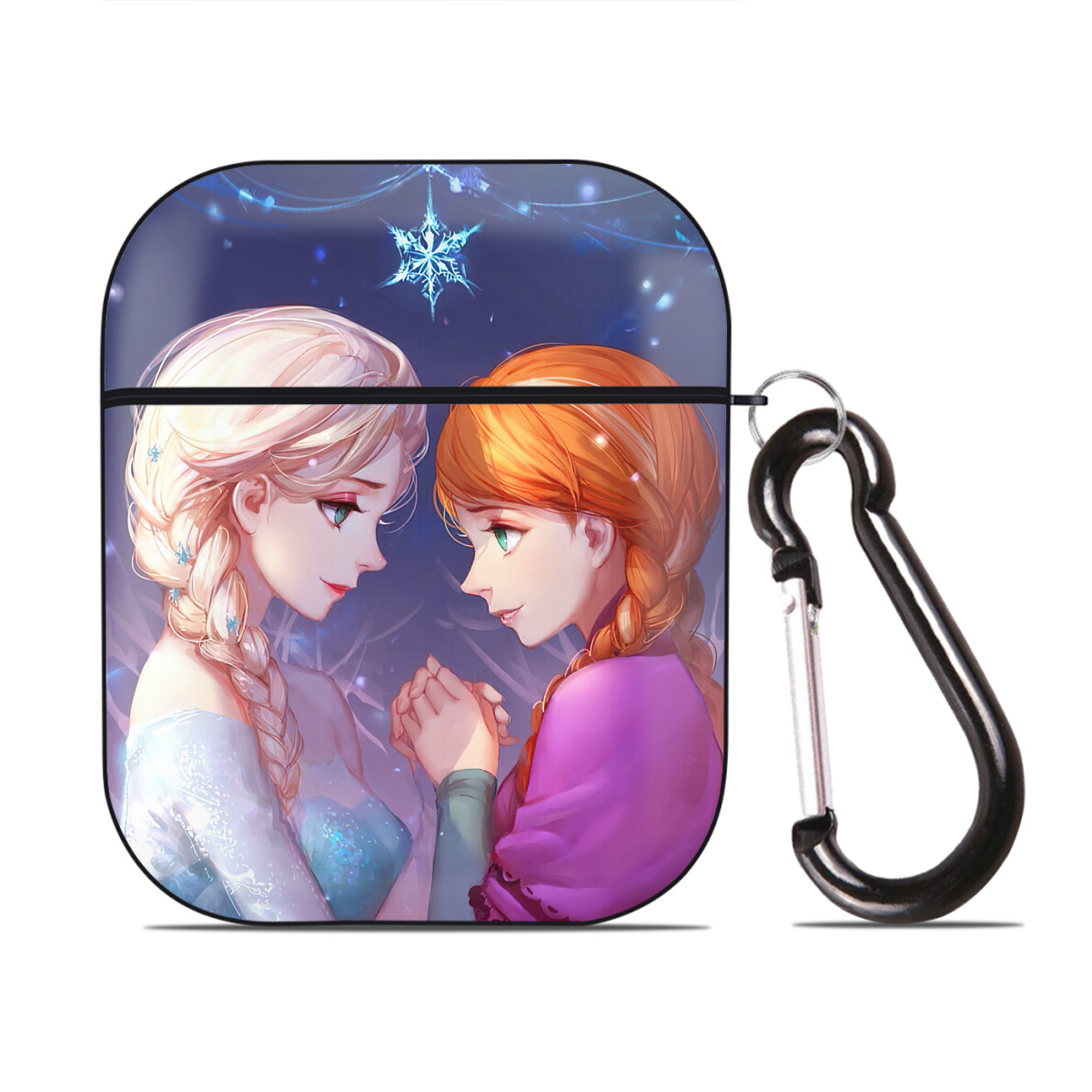 （画像用） アナと雪の女王 アンナ エルサ Frozen Anna Elsa AirPods 第2世代保護ケース ハードシェル ブラック 耐衝撃・防指紋・カラビナ付き