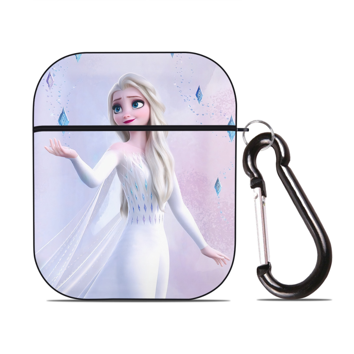 （画像用） アナと雪の女王 アンナ エルサ Frozen Anna Elsa AirPods 第2世代保護ケース ハードシェル ブラック 耐衝撃・防指紋・カラビナ付き