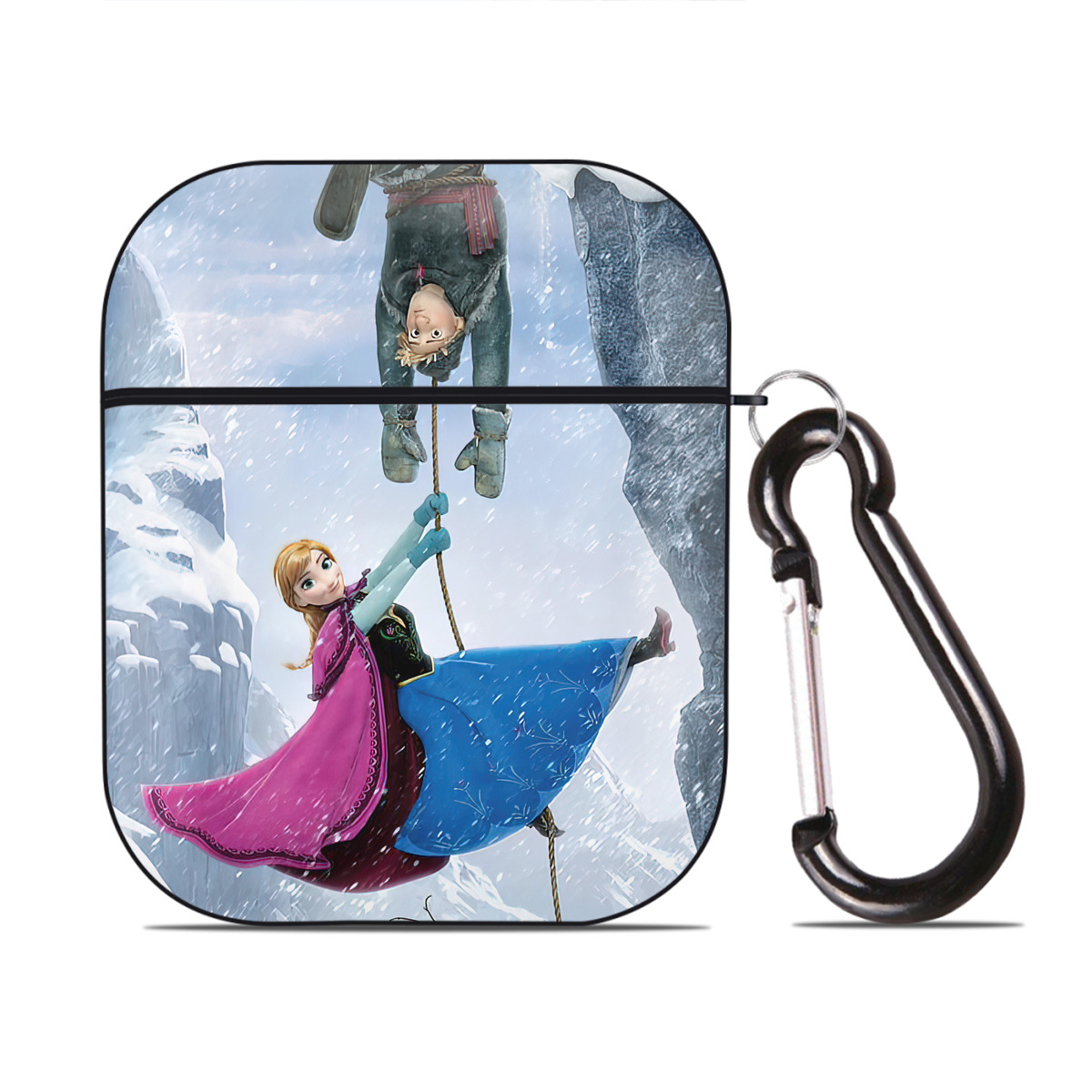 （画像用） アナと雪の女王 アンナ エルサ Frozen Anna Elsa AirPods 第2世代保護ケース ハードシェル ブラック 耐衝撃・防指紋・カラビナ付き