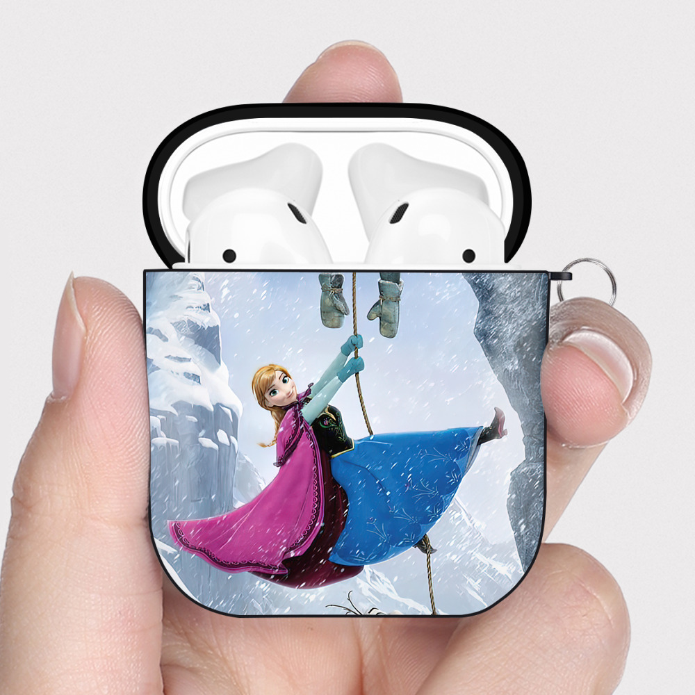 （画像用） アナと雪の女王 アンナ エルサ Frozen Anna Elsa AirPods 第2世代保護ケース ハードシェル ブラック 耐衝撃・防指紋・カラビナ付き