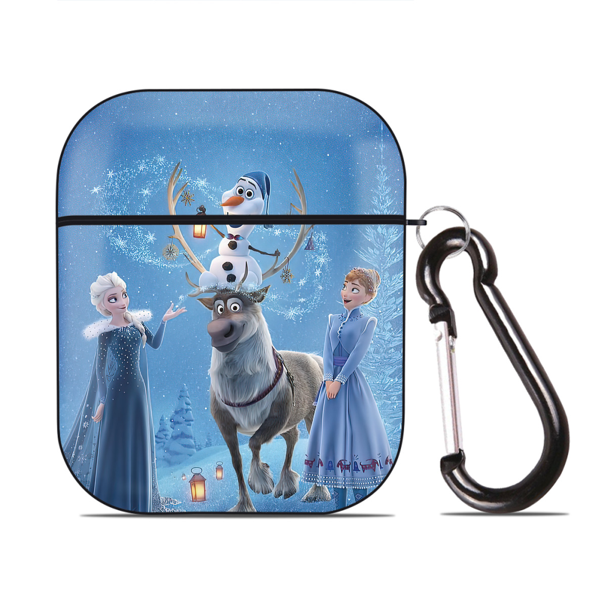 （画像用） アナと雪の女王 アンナ エルサ Frozen Anna Elsa AirPods 第2世代保護ケース ハードシェル ブラック 耐衝撃・防指紋・カラビナ付き