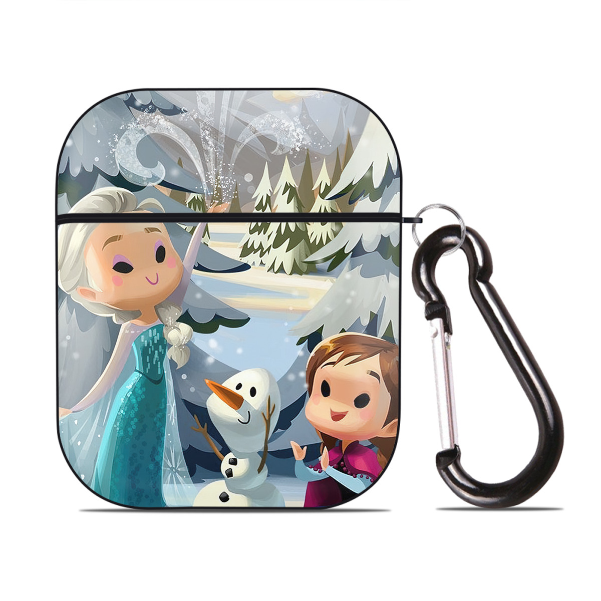 （画像用） アナと雪の女王 アンナ エルサ Frozen Anna Elsa AirPods 第2世代保護ケース ハードシェル ブラック 耐衝撃・防指紋・カラビナ付き