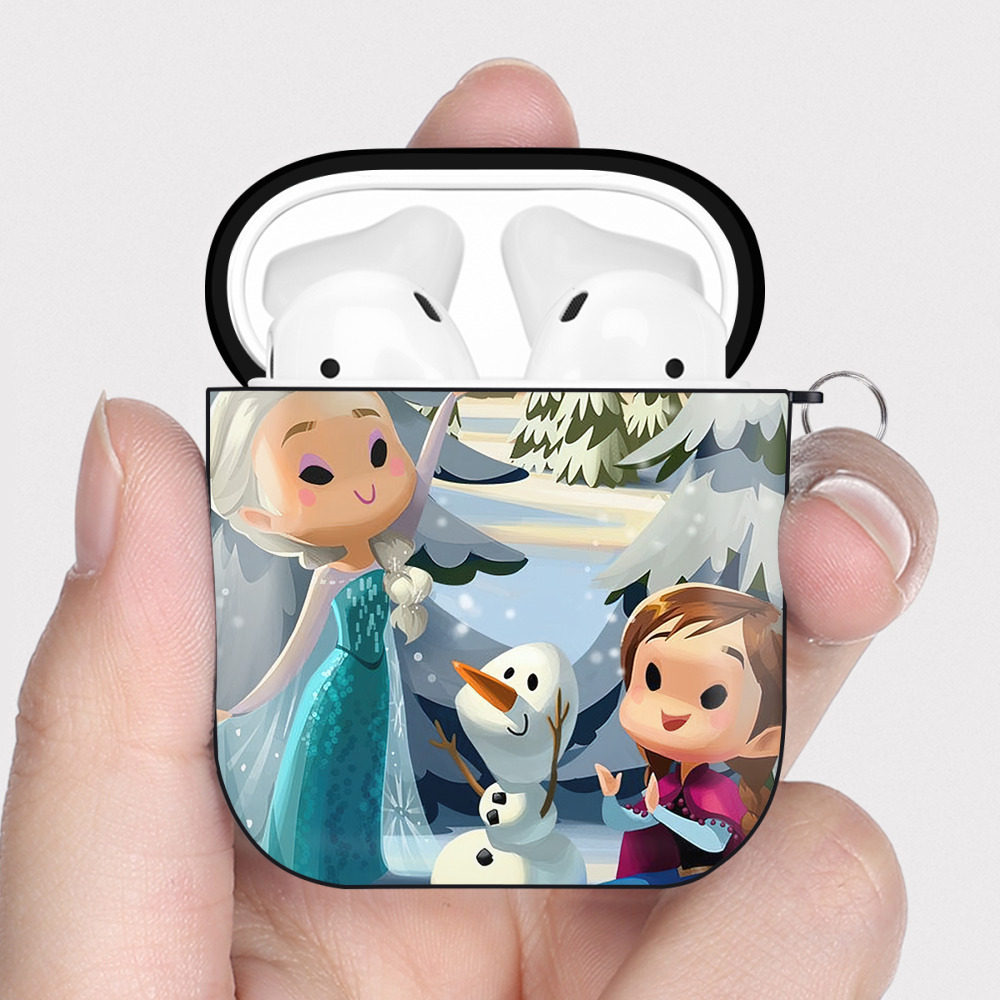 （画像用） アナと雪の女王 アンナ エルサ Frozen Anna Elsa AirPods 第2世代保護ケース ハードシェル ブラック 耐衝撃・防指紋・カラビナ付き