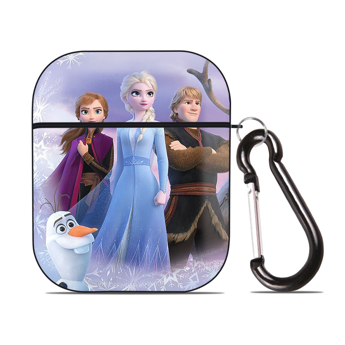 （画像用） アナと雪の女王 アンナ エルサ Frozen Anna Elsa AirPods 第2世代保護ケース ハードシェル ブラック 耐衝撃・防指紋・カラビナ付き