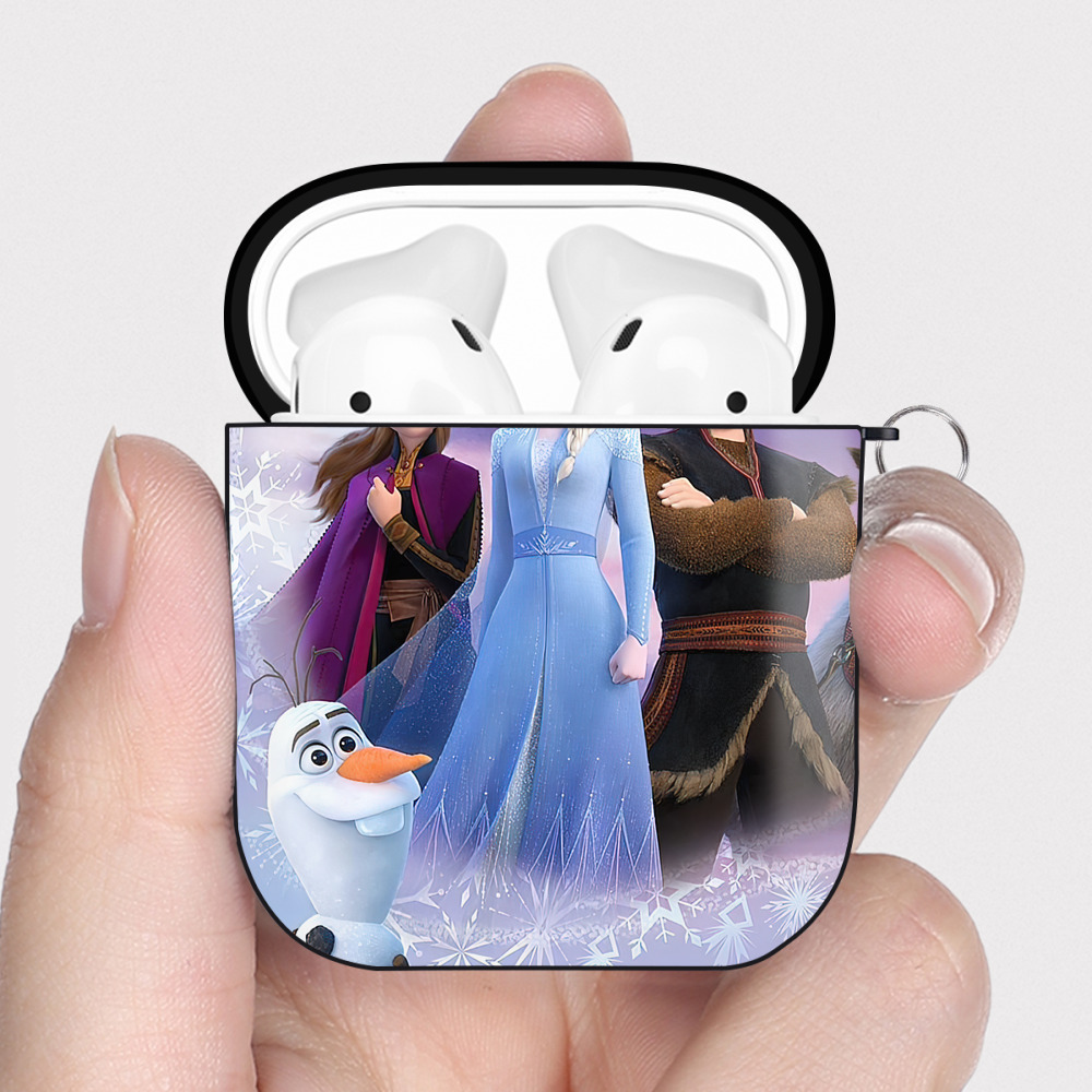 （画像用） アナと雪の女王 アンナ エルサ Frozen Anna Elsa AirPods 第2世代保護ケース ハードシェル ブラック 耐衝撃・防指紋・カラビナ付き