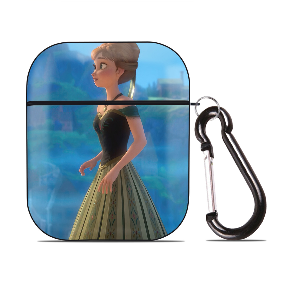 （画像用） アナと雪の女王 アンナ エルサ Frozen Anna Elsa AirPods 第2世代保護ケース ハードシェル ブラック 耐衝撃・防指紋・カラビナ付き