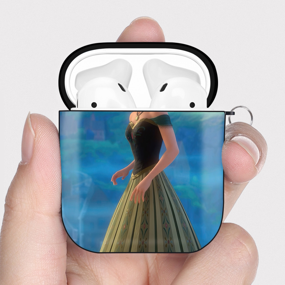（画像用） アナと雪の女王 アンナ エルサ Frozen Anna Elsa AirPods 第2世代保護ケース ハードシェル ブラック 耐衝撃・防指紋・カラビナ付き