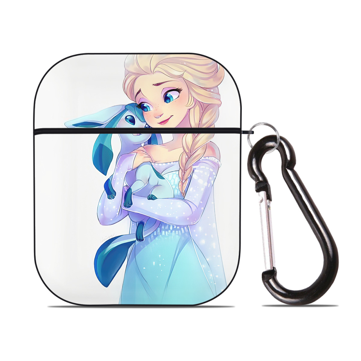 （画像用） アナと雪の女王 アンナ エルサ Frozen Anna Elsa AirPods 第2世代保護ケース ハードシェル ブラック 耐衝撃・防指紋・カラビナ付き