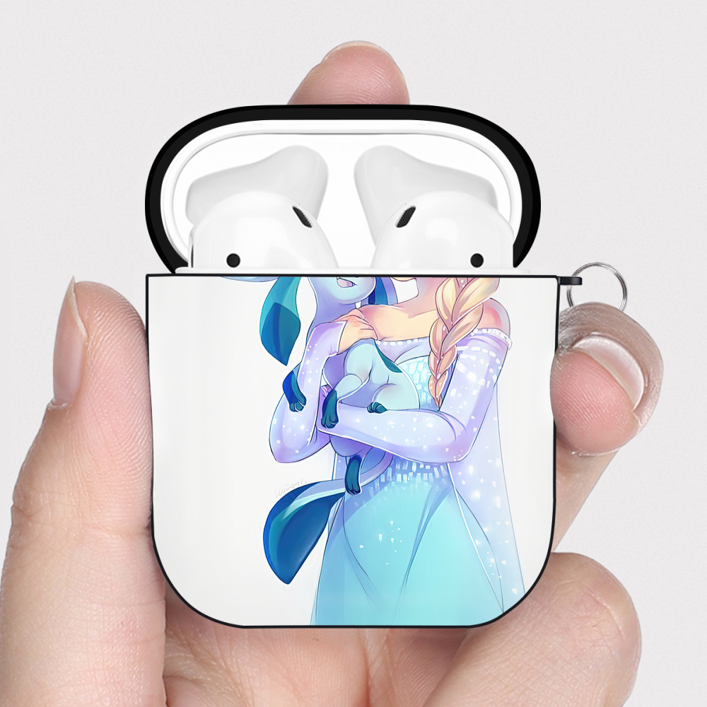 （画像用） アナと雪の女王 アンナ エルサ Frozen Anna Elsa AirPods 第2世代保護ケース ハードシェル ブラック 耐衝撃・防指紋・カラビナ付き