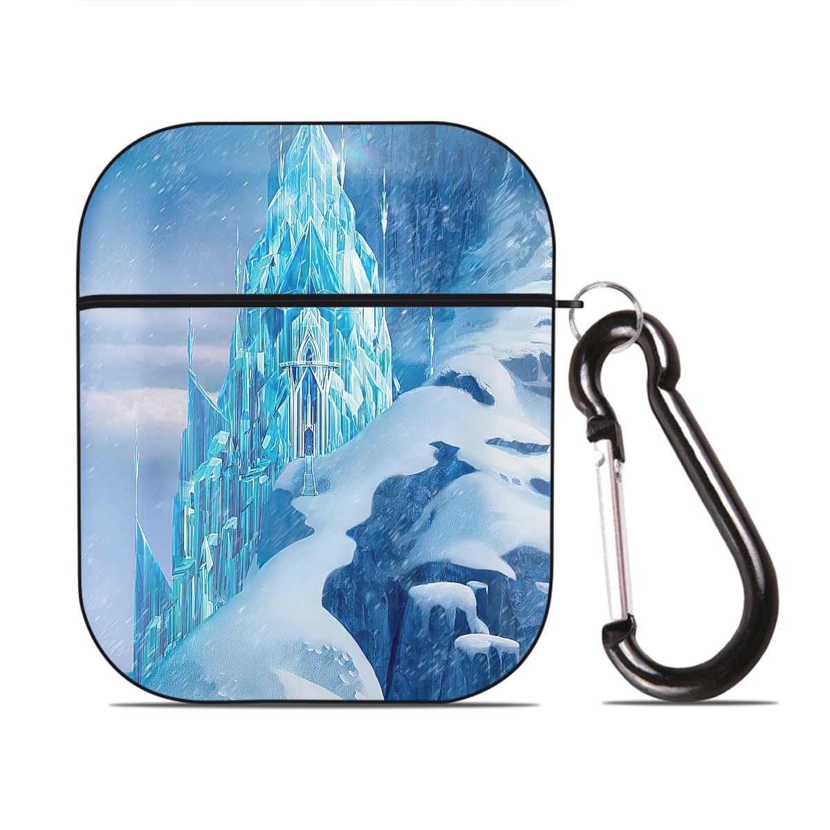 （画像用） アナと雪の女王 アンナ エルサ Frozen Anna Elsa AirPods 第2世代保護ケース ハードシェル ブラック 耐衝撃・防指紋・カラビナ付き
