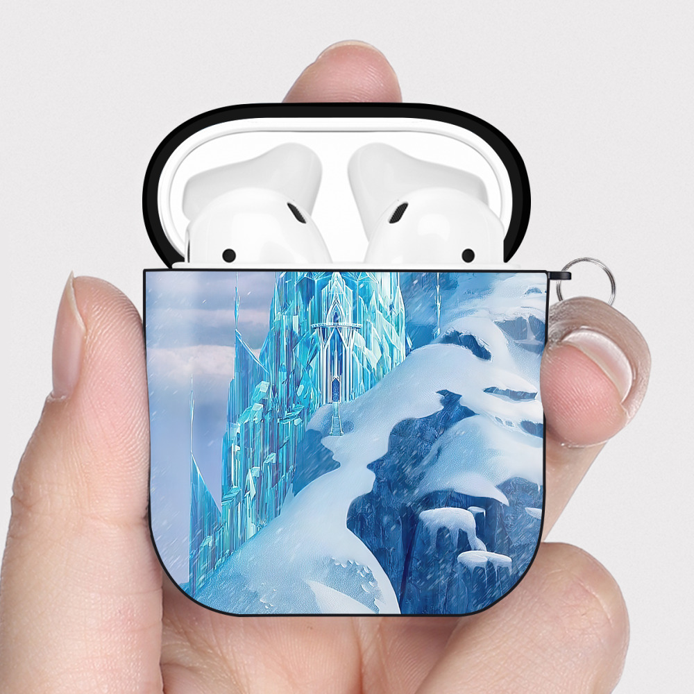 （画像用） アナと雪の女王 アンナ エルサ Frozen Anna Elsa AirPods 第2世代保護ケース ハードシェル ブラック 耐衝撃・防指紋・カラビナ付き