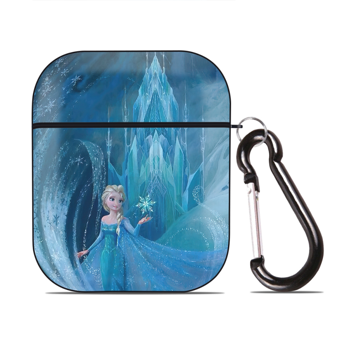（画像用） アナと雪の女王 アンナ エルサ Frozen Anna Elsa AirPods 第2世代保護ケース ハードシェル ブラック 耐衝撃・防指紋・カラビナ付き