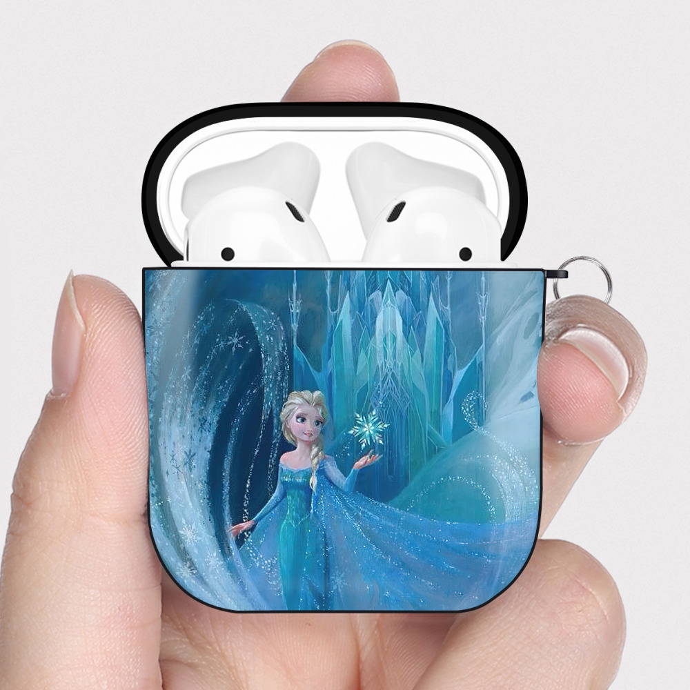 （画像用） アナと雪の女王 アンナ エルサ Frozen Anna Elsa AirPods 第2世代保護ケース ハードシェル ブラック 耐衝撃・防指紋・カラビナ付き