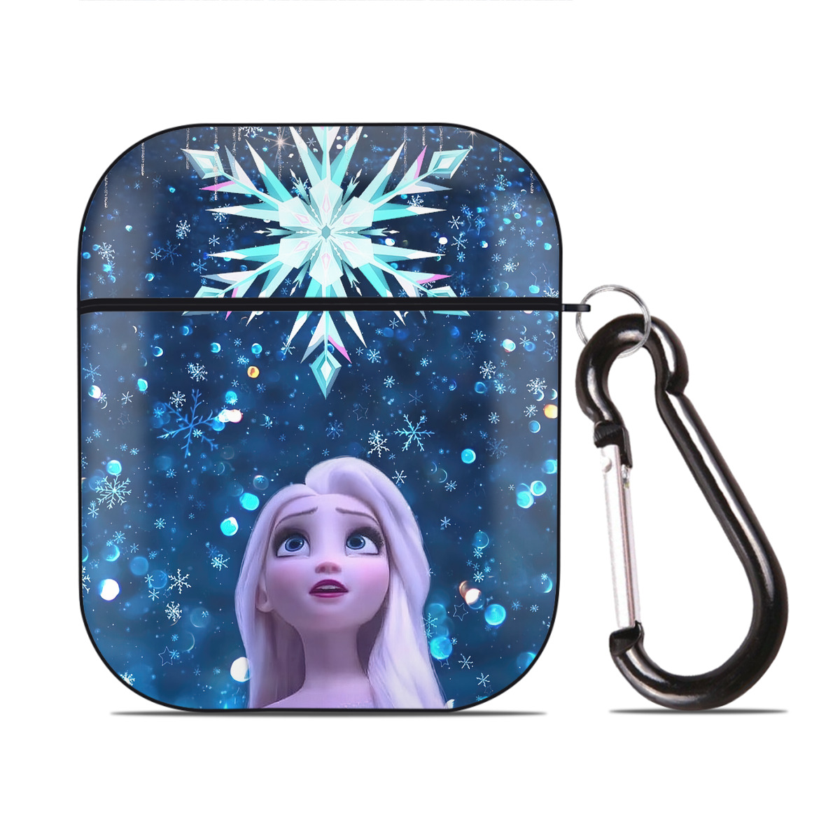 （画像用） アナと雪の女王 アンナ エルサ Frozen Anna Elsa AirPods 第2世代保護ケース ハードシェル ブラック 耐衝撃・防指紋・カラビナ付き