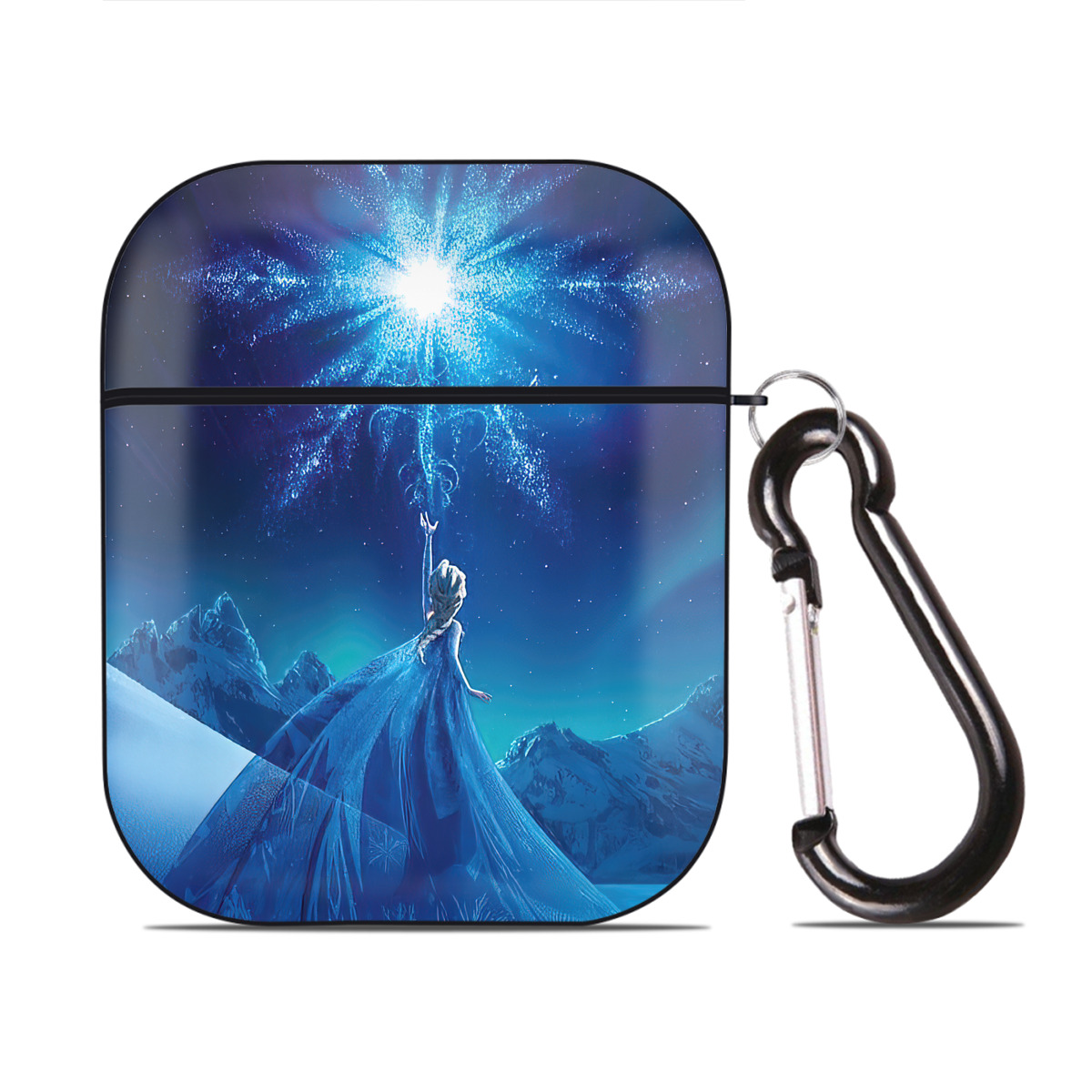 （画像用） アナと雪の女王 アンナ エルサ Frozen Anna Elsa AirPods 第2世代保護ケース ハードシェル ブラック 耐衝撃・防指紋・カラビナ付き