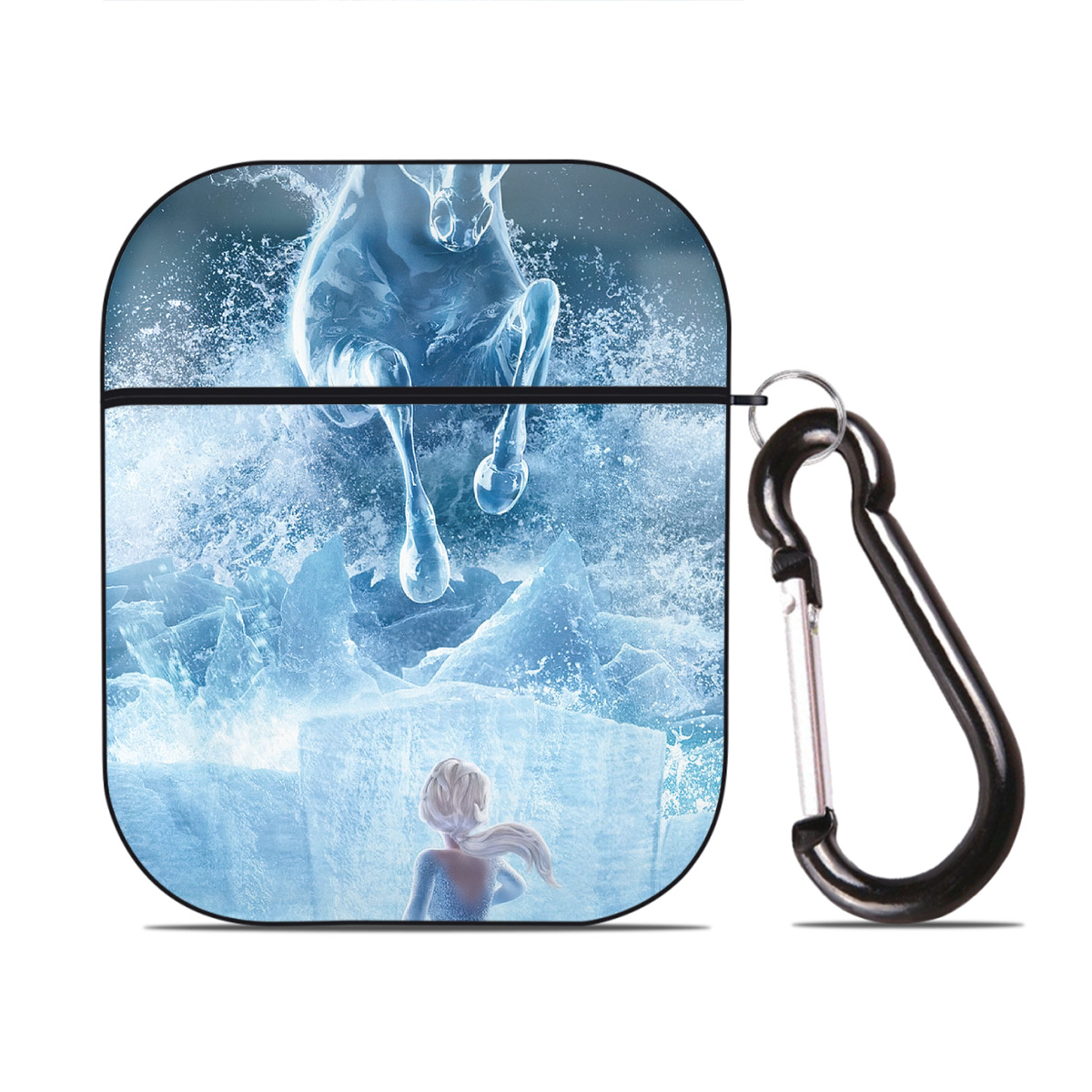 （画像用） アナと雪の女王 アンナ エルサ Frozen Anna Elsa AirPods 第2世代保護ケース ハードシェル ブラック 耐衝撃・防指紋・カラビナ付き