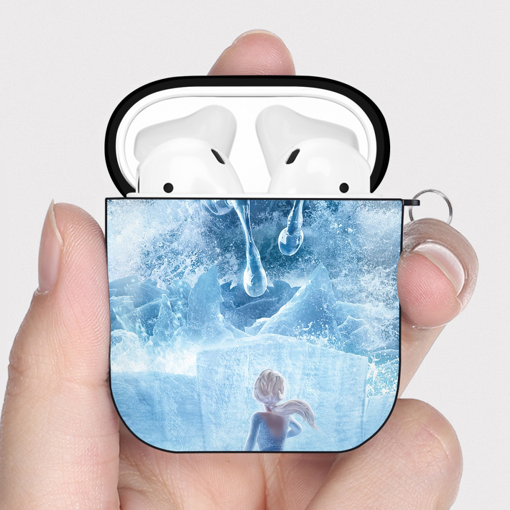 （画像用） アナと雪の女王 アンナ エルサ Frozen Anna Elsa AirPods 第2世代保護ケース ハードシェル ブラック 耐衝撃・防指紋・カラビナ付き