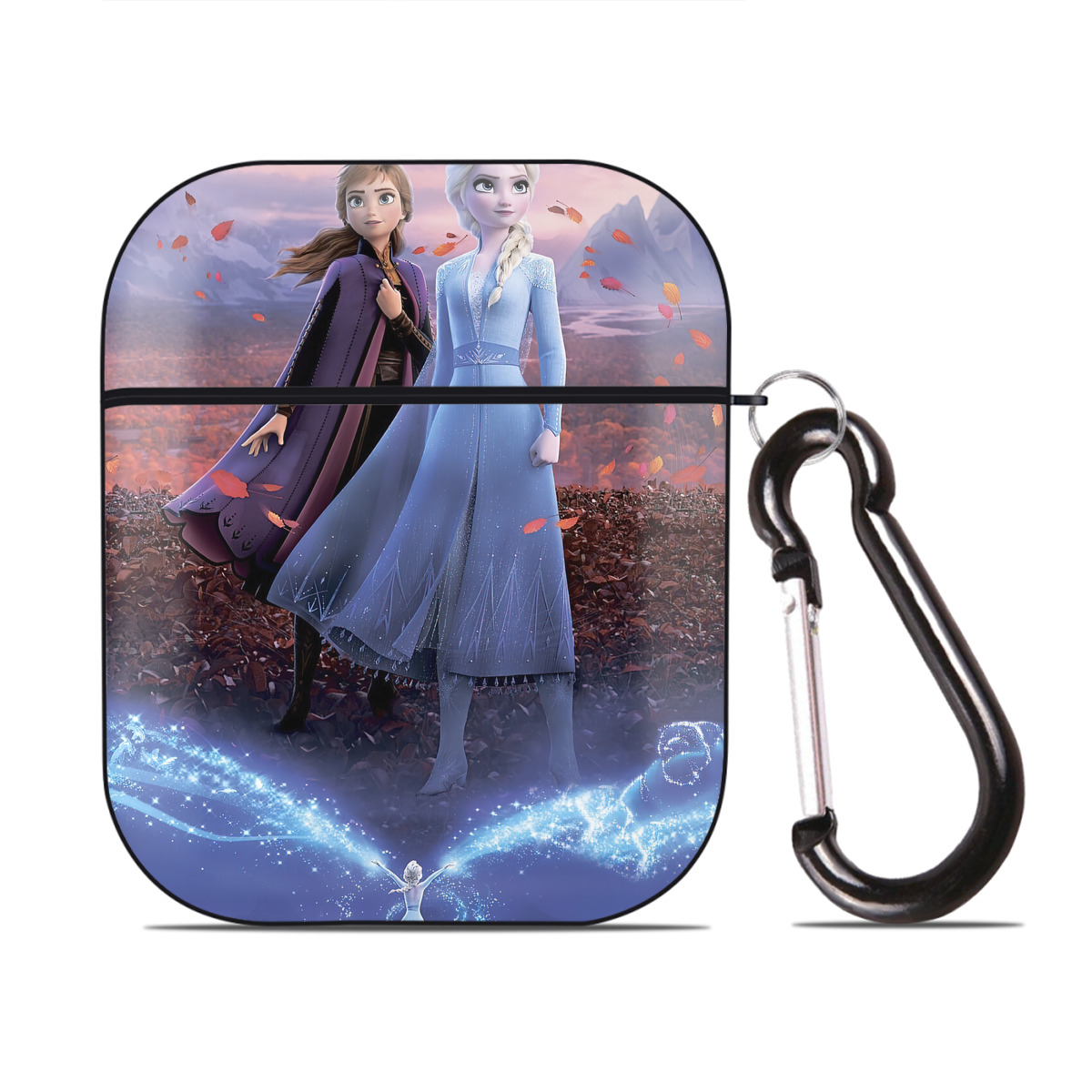 （画像用） アナと雪の女王 アンナ エルサ Frozen Anna Elsa AirPods 第2世代保護ケース ハードシェル ブラック 耐衝撃・防指紋・カラビナ付き