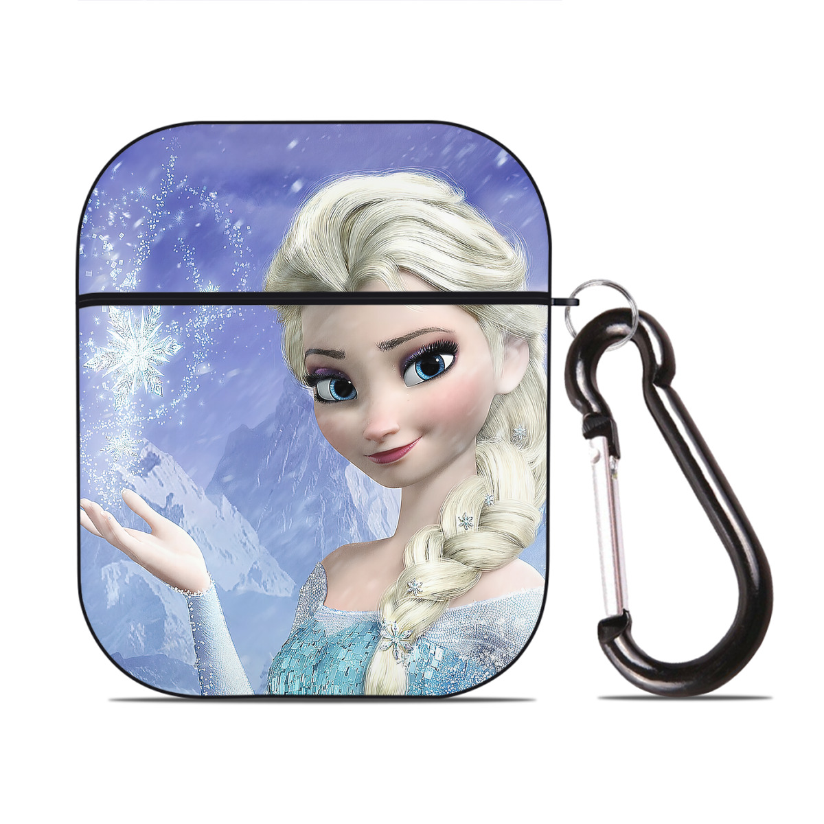 （画像用） アナと雪の女王 アンナ エルサ Frozen Anna Elsa AirPods 第2世代保護ケース ハードシェル ブラック 耐衝撃・防指紋・カラビナ付き