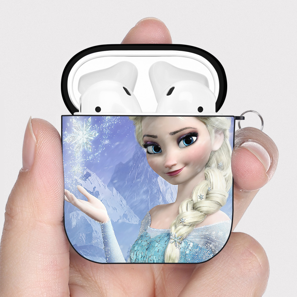（画像用） アナと雪の女王 アンナ エルサ Frozen Anna Elsa AirPods 第2世代保護ケース ハードシェル ブラック 耐衝撃・防指紋・カラビナ付き