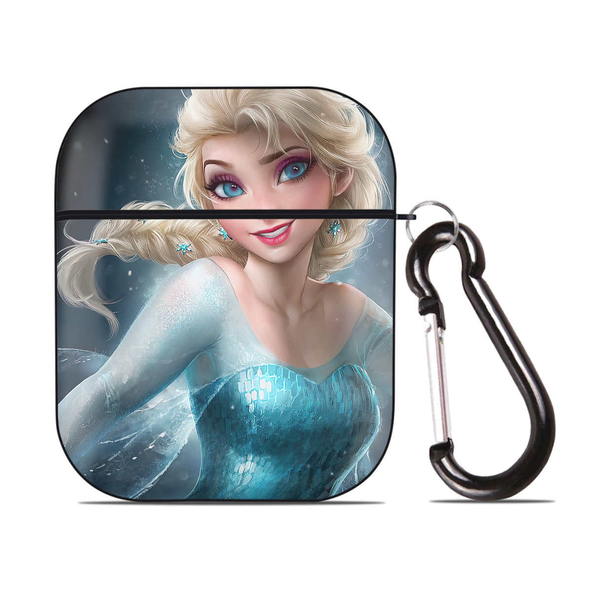 （画像用） アナと雪の女王 アンナ エルサ Frozen Anna Elsa AirPods 第2世代保護ケース ハードシェル ブラック 耐衝撃・防指紋・カラビナ付き